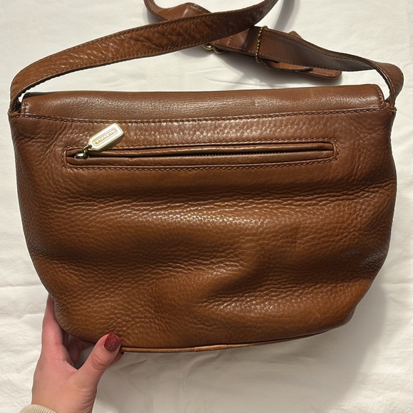 COACH Leather British Tan Pebbled Leather Crossbody Bag - Picture 3 of 8